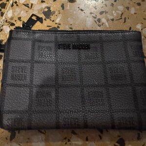 Steve Madden Black Textured Check Zip Pouch
